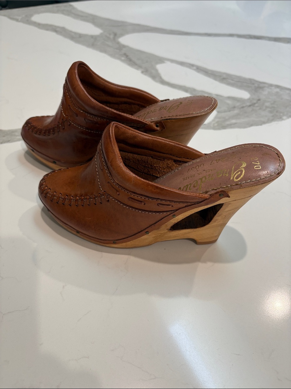 Grandeur Brown Leather Wedge Mule Clogs